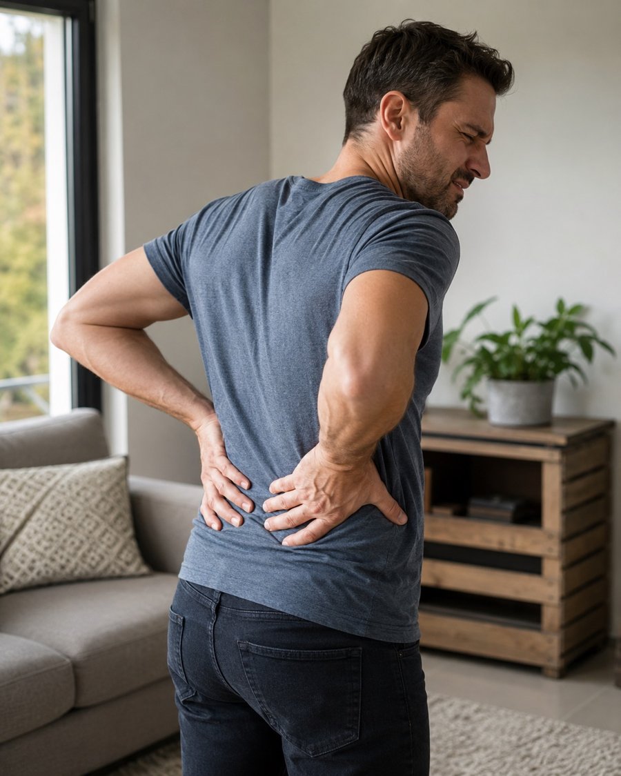 Man holding his lower back in pain