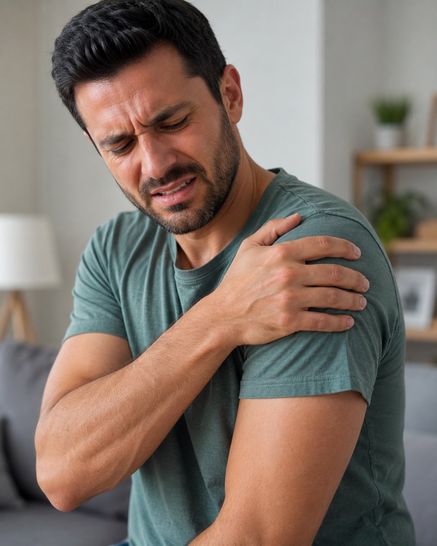 Man holding his shoulder in pain